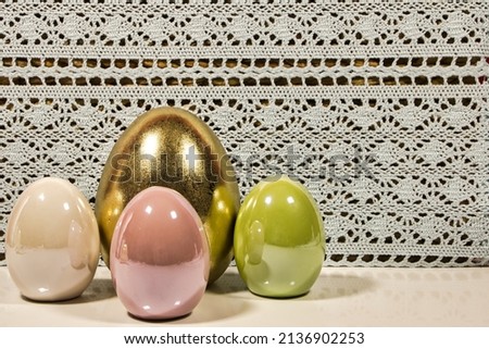 Easter egg in gold with deko Stok fotoğraf © 