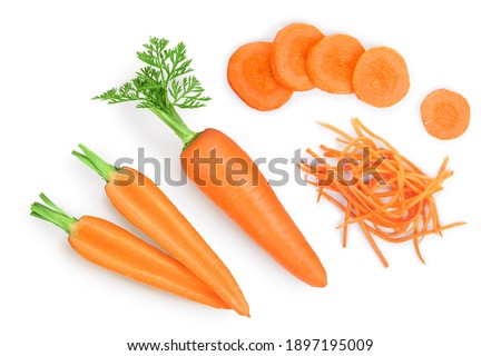 Carrot isolated on white background. Top view. Flat lay