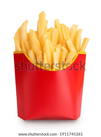 French fries or fried potatoes in a red carton box isolated on white background with clipping path and full depth of field Imagine de stoc © 