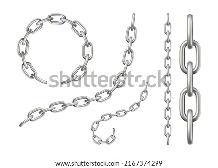 3d render set metal and gold chain isolated object on white background, vector illustration.

