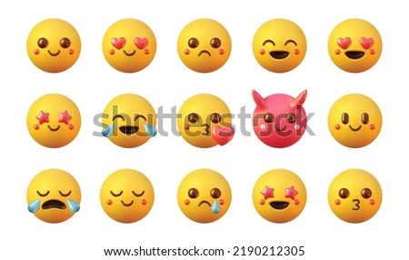 3d set of smile vector icons. Cartoon emotions on a man face render on a white background. A symbol of good mood and expression of their feelings.