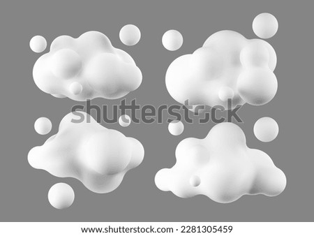 3d render collection of overcast, set of vector clouds on isolated white background, design element, nature icons.