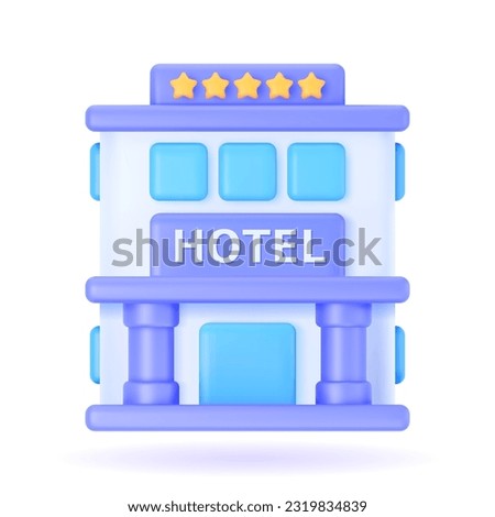 3d hotel vector illustration. Casual render of a building in a realistic style on a white isolated background with the inscription hotel. Vacation rental.