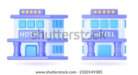 3d hotel vector illustration. Casual render of a building in a realistic style on a white isolated background with the inscription hotel. Vacation rental.