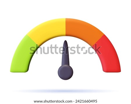 3D speed icon. Speedometer object with increasing value on white background isolated object. Time indicator for business infographics. Symbol of growth and loading. Vector illustration.