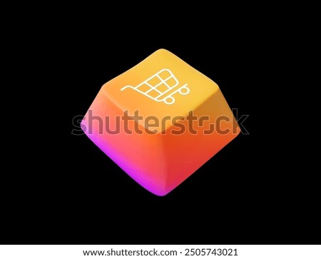 3D pink keyboard button. Vector illustration of a yellow keyboard web button on a white isolated background. Cart icon for quick shopping, marketing design. 3D render Interface icon.