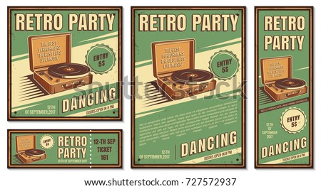 The poster in vintage style on a retro party banner, invitation, flyer, advertising. Vector illustration of retro disco and dance. Old microphone. Other variations you can find in my portfolio.