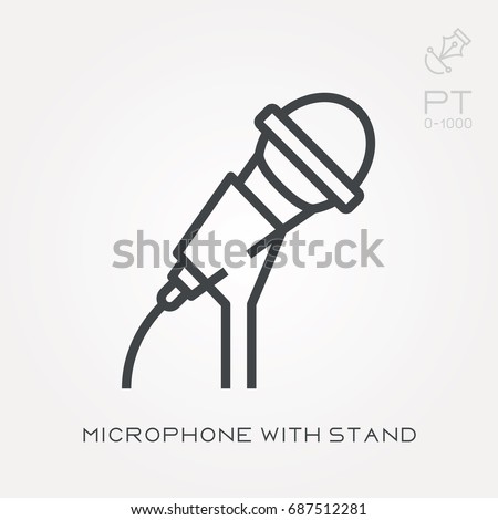 Line icon microphone with stand