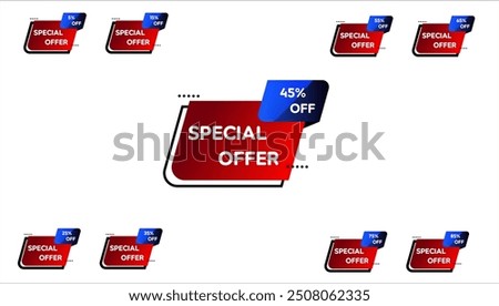 Sale and discount labels. Flat design collection set of off price tag icon. 5, 15, 25, 35, 45, 55, 65, 75, 85 percent sale. Vector illustration..