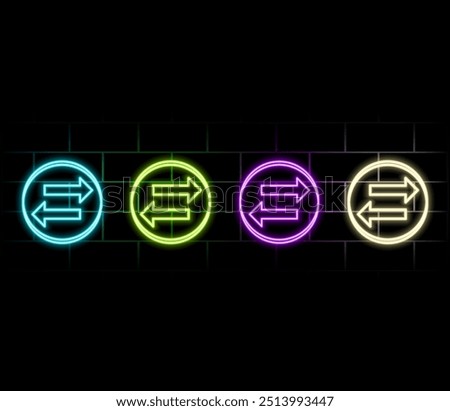 Glow neon arrows. Light direction arrows retro outside street advertizing elements vector neon realistic.