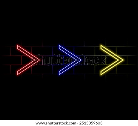 Neon sign Arrow Left purple on brick wall background. Vintage electric signboard with bright neon lights. Neon symbol pointer light. Bar or Cafe with coffee. Night Club Drink. Vector illustration.