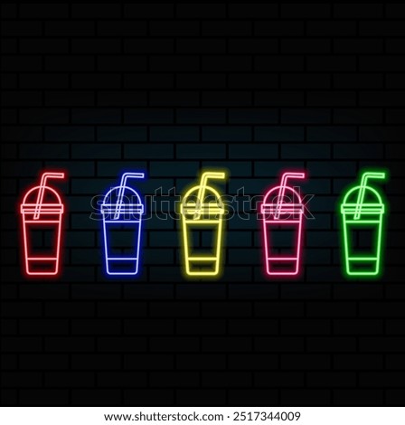 Coffee cup line icon. Neon laser lights. Hot cappuccino sign. Tea drink mug symbol. Glow laser speech bubble. Neon lights chat bubble. Banner badge with coffee cup icon. Vector.