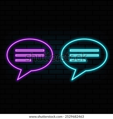 Outline neon chat icon. Glowing neon speech bubble, text message pictogram. Live chat and discussion, online conversation and dialogue, private group and channel. Vector icon set, symbol for UI.5