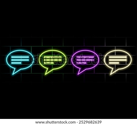 Outline neon chat icon. Glowing neon speech bubble, text message pictogram. Live chat and discussion, online conversation and dialogue, private group and channel. Vector icon set, symbol for UI.3