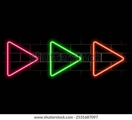 Glitch Banner with Neon Glow Triangle Play Icon. Design for Banners, Web Pages, Presentations. Vector Illustration..2