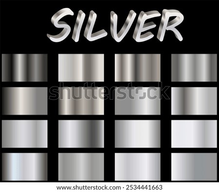 Silver foil texture background set. Realistic silver, gradient mesh. High resolution.