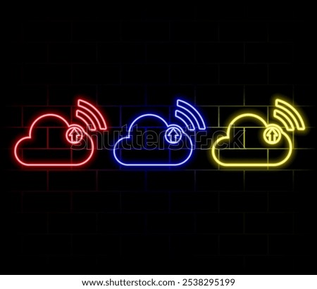 Simple cloud upload outline vector icon illustration. neon style..