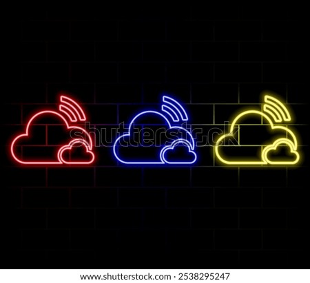 Wifi wireless internet cloud signal flat icon for apps. Vector. Neon style..