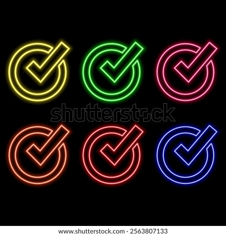 animation of glowing neon check mark icon. ok, done, checkmark done.