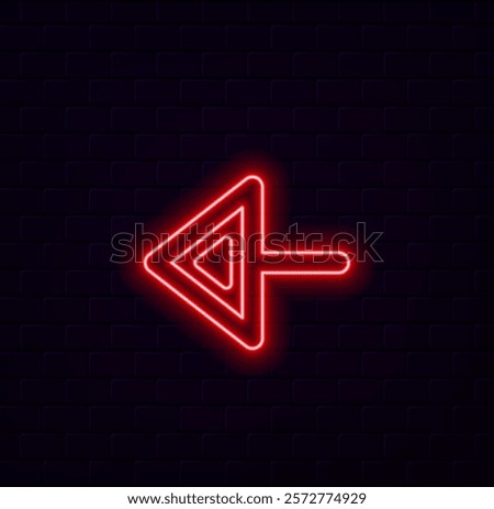 Glowing neon red left abstract directional icon. Vector, arrow, direction. Neon glowing arrows. Direction banner. Futuristic light on black background.