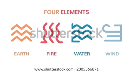 Illustration of four element of life; eart, fire, water and air isolated at  clear background; line art logos