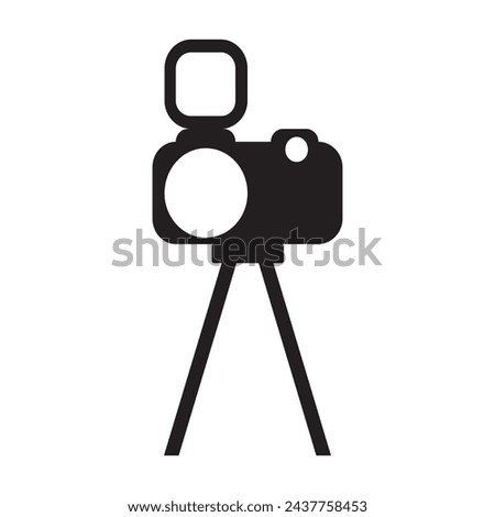 Camera tripod icon stands on a special front view, Old and New black  white. Movie video vector illustration, Cinema camera icon.