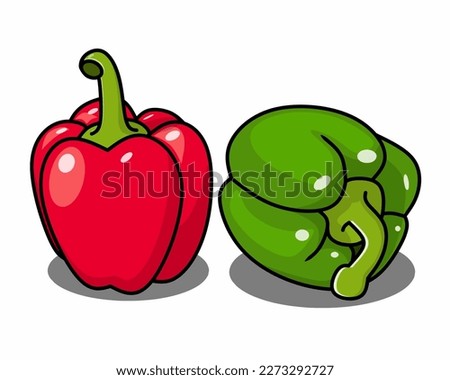 vector of two red and green bell peppers isolated on white background.