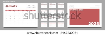 Set of 2025 Calendar Planner Template Pages Monthly, Cover with Place for Photo and Company Logo. Vector layout of a wall or desk calendar with week start Monday for printing. Page size A4-21x29.7cm