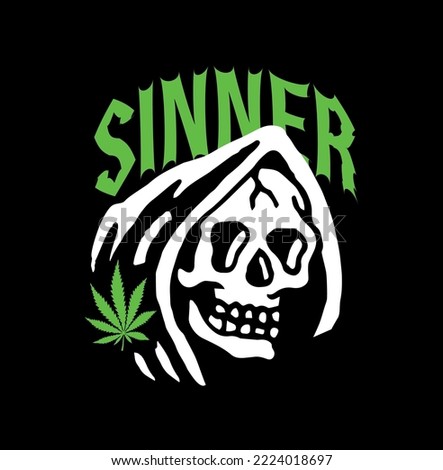 Dead Skull With Cannabis Leaf. Dead Weed. Dead Cannabis. Sinner Skull Concept free vector