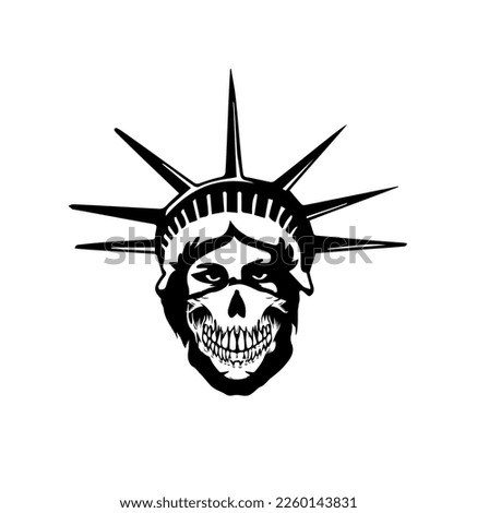 Statue of Liberty Head with Bandana on Face. Skull bandana. American, horror, bones, face, art, vector
