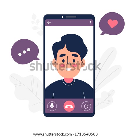 Social smartphone with boy in video call vector illustration