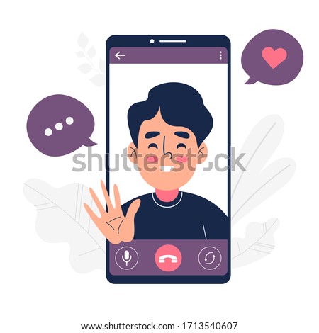 Happy man having video call on smartphone vector illustration