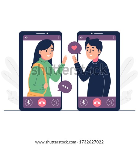 Friends communicating through video call vector illustration