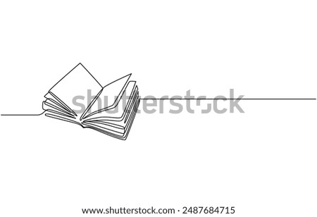 Abstract open book as line drawing on white background. Vector, Abstract open book as line drawing on white background. Vector, Open big book, heart-shaped pages, love story one line art. Continuous