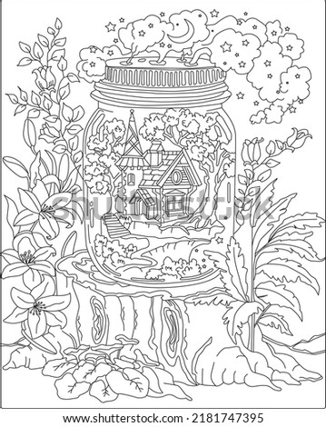 Fantasy coloring book page for kids ands adults.