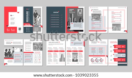 Brochure creative design. Multipurpose template with cover, back and inside pages. Trendy minimalist flat geometric design. Vertical a4 format.