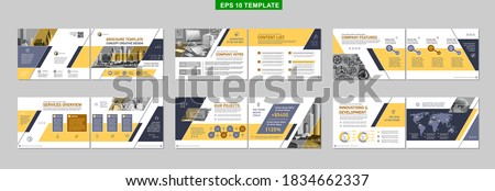 Brochure creative design. Multipurpose template with cover, back and inside pages. Trendy minimalist flat geometric design. Horizontal landscape a4 format.