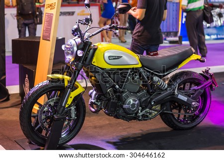 BANGKOK - AUGUST 7 : Ducati scrambler on display at Bangkok International Grand Motor Sale 2015 (Big Motor Sale 2015)  on August 7, 2015 in Bangkok, thailand