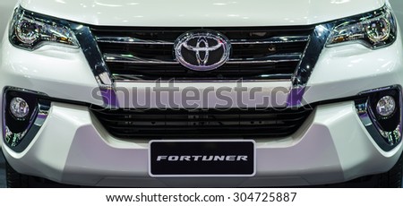 BANGKOK - AUGUST 7 : Toyota Fortuner on display at Bangkok International Grand Motor Sale 2015 (Big Motor Sale 2015)  on August 7, 2015 in Bangkok, thailand