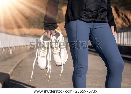 Similar – Image, Stock Photo Unrecognizable sportswoman exercising with elastic band at home