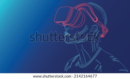 Line man with VR headset sees on the blue light
