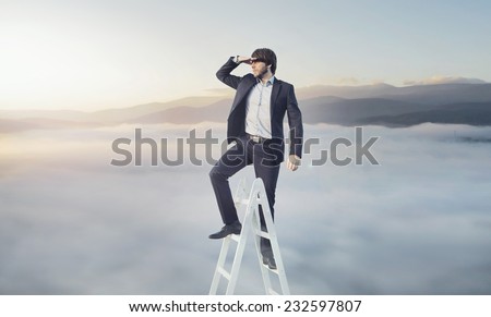 Man climbing career ladder