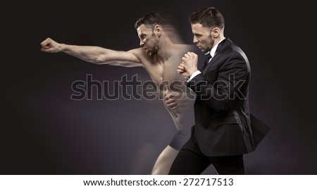 Businessman as an athlete fighter