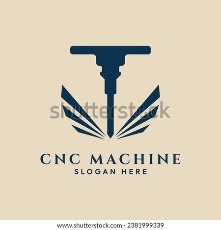 cnc machine modern technology factory logo design template vector illustration design