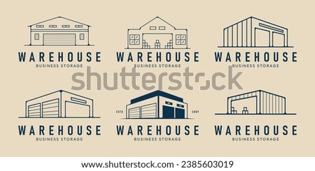 set of warehouse line art icon logo template vector illustration design