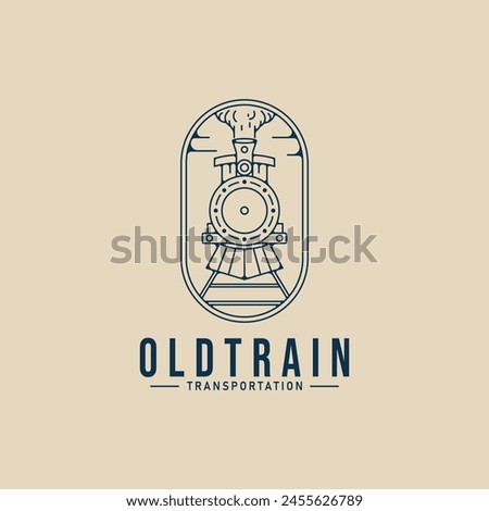 locomotive logo line art with emblem vector illustration design graphic, old train logo design template