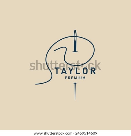 tailor sewing needle line art logo icon vector illustration design graphic template minimalist