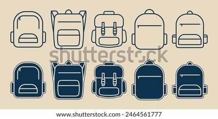 set backpack icon logo minimalist vector illustration design, school bag logo design graphic template