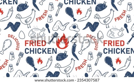 fried chicken restaurant doodle seamless pattern hand drawing icon pattern background