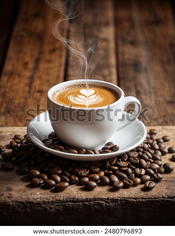 Similar – Image, Stock Photo Cups of tasty hot coffee drink on wooden table